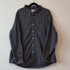 Haggar Navy and Olive Plaid Button-Down Shirt